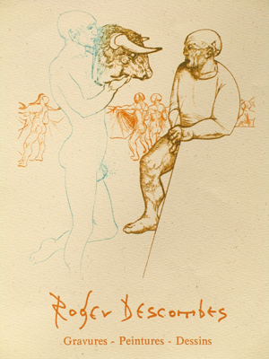 Roger Descombes, Affiche pour l' exposition Galerie Carougeoise de LaFontaine  d'aprés la gravure Picasso à Vallauris, 1982 - Affiche pour l'expo à la Galerie lafontaine avec la gravure «Picasso à Vallauris»